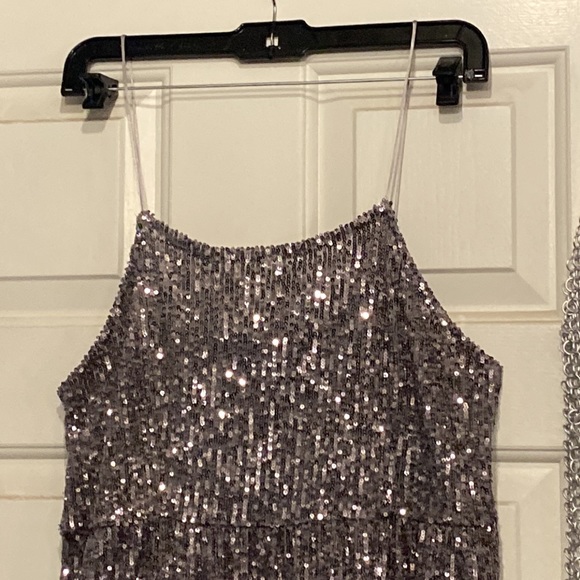 Zara Silver Sequin Spaghetti Strap Midi Dress - Picture 3 of 16